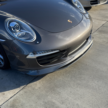 Load image into Gallery viewer, Porsche 991 Carrera Euro GT chin spoiler front lip splitter in polyurethane for 2012–2015, installed on front bumper.