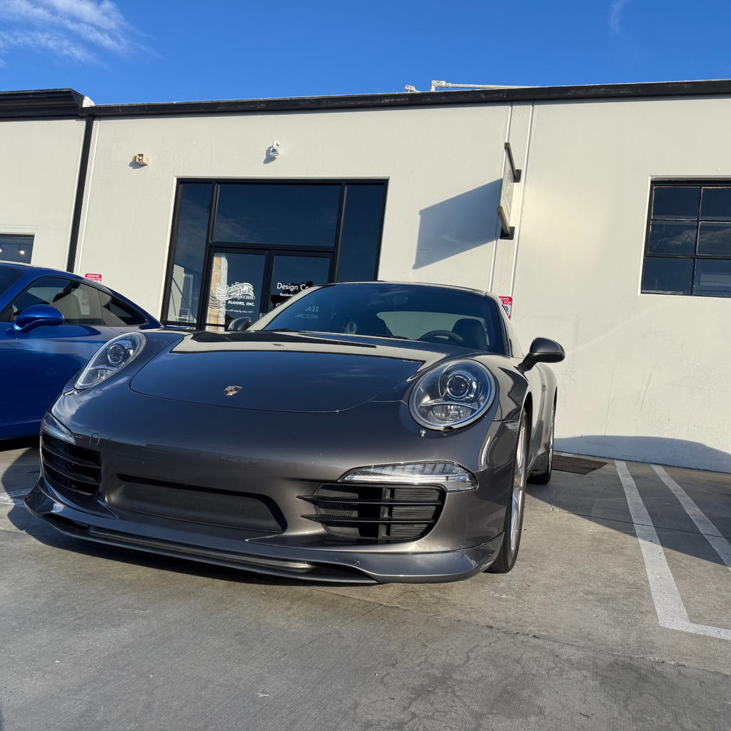 Porsche 991 Carrera Euro GT chin spoiler front lip splitter in polyurethane for 2012–2015, installed on front bumper.