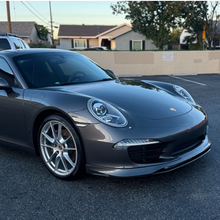Load image into Gallery viewer, Porsche 991 Carrera Euro GT chin spoiler front lip splitter in polyurethane for 2012–2015, installed on front bumper.