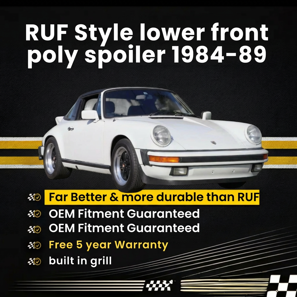 Yellow Bird-style front spoiler for Porsche 911 RUF narrow body, made of polyurethane, designed for 1974–1989 models by BetterBodies Motorsport.