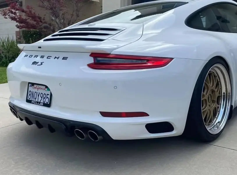 Porsche 991 Carrera rear polyurethane diffuser upgrade by BetterBodies Motorsport for 2012-2015 models, with aerodynamic design.