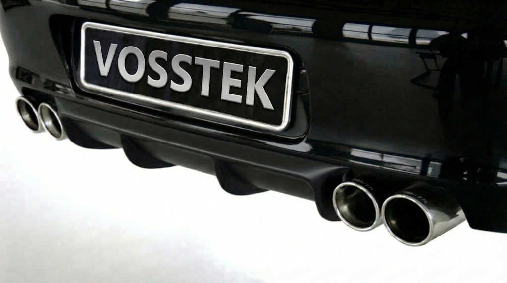 Porsche 997.1 Carrera and 4S rear diffuser in RUF/Strosek style polyurethane, shown with license plate in image.