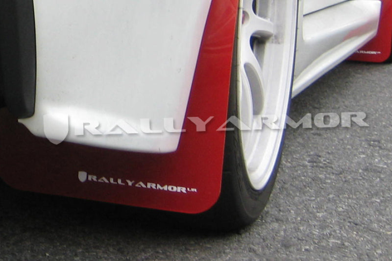 Rally Armor MF8-UR-RD/WH FITS: 07-17 Mitsubishi Lancer Red UR Mud Flap w/ White Logo Mud Flaps