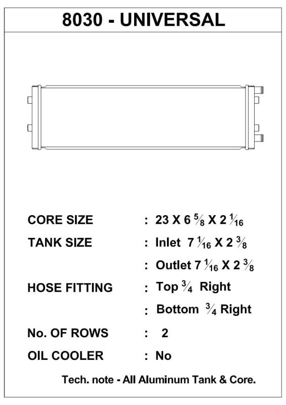 CSF 8030 FITS: Dual-Pass Universal Heat Exchanger (Cross-Flow) Radiators