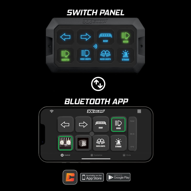 XKGLOW XK-CMD-KIT FITS:XK Glow XKcommand Bluetooth Switch Panel for Lights 12V Accessory Offroad Switch Panels