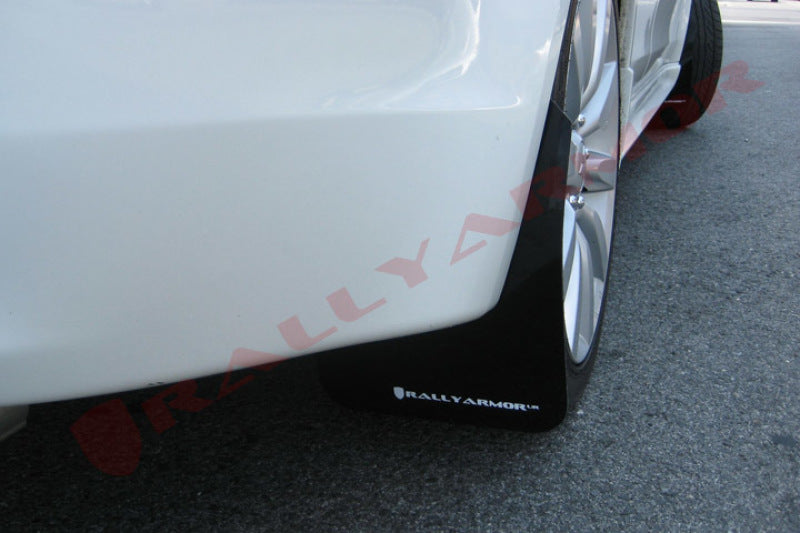 Rally Armor MF8-UR-BLK/WH FITS: 07-17 Mitsubishi Lancer Black UR Mud Flap w/ White Logo Mud Flaps