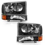 ANZO 111457 FITS: 2000-2004 Ford Excursion Crystal Headlight w/ Corner Light Black Amber (w/o Bulb) Headlights