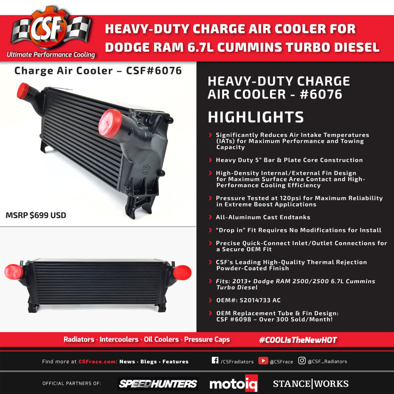 CSF 6076 FITS: 13-18 Ram 2500 6.7L OEM Intercooler Intercoolers