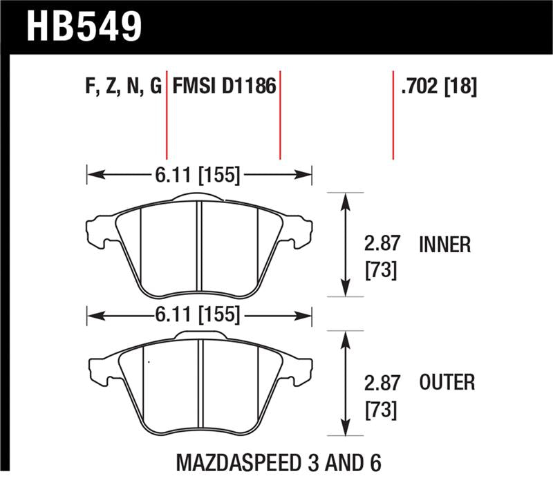 Hawk Performance HB549F.702 FITS: Hawk 07-08 Mazdaspeed3/06-07 Mazdaspeed6 HPS Street Front Brake Pads Brake Pads Performance