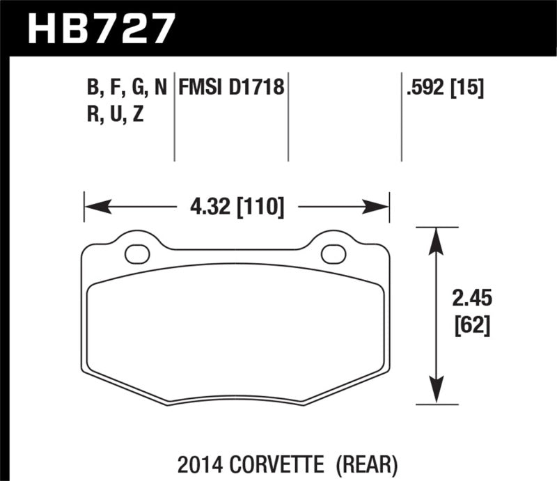 Hawk Corvette PC Rear Brake Pads 2014 Chevrolet - Stack