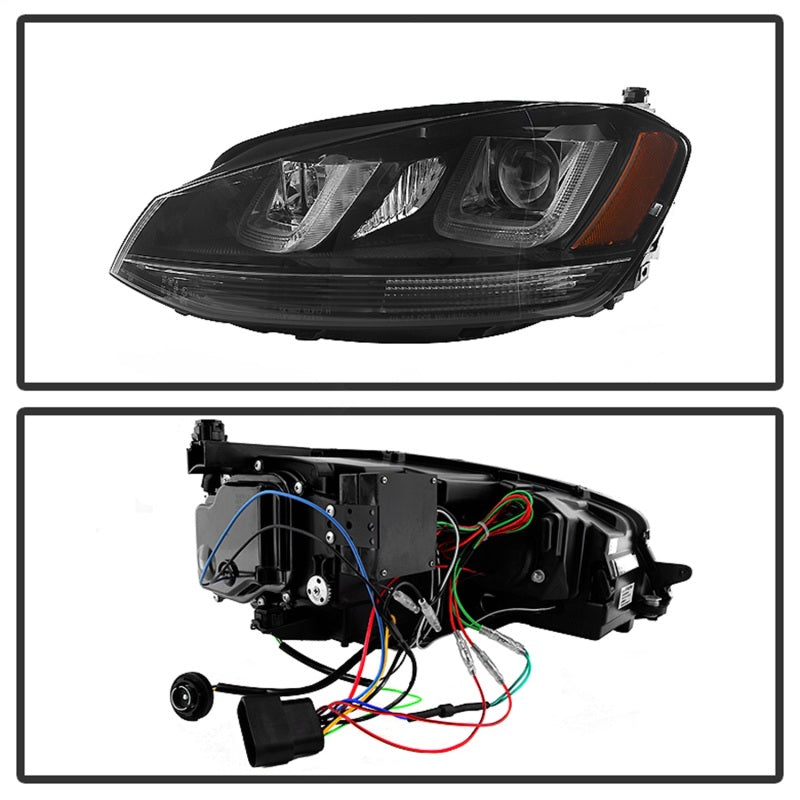 SPYDER 5080578 FITS: Volkswagen Golf VII 14-16 Projector Headlights DRL LED Blk Stripe Blk PRO-YD-VG15-BLK-DRL-BK Headlights
