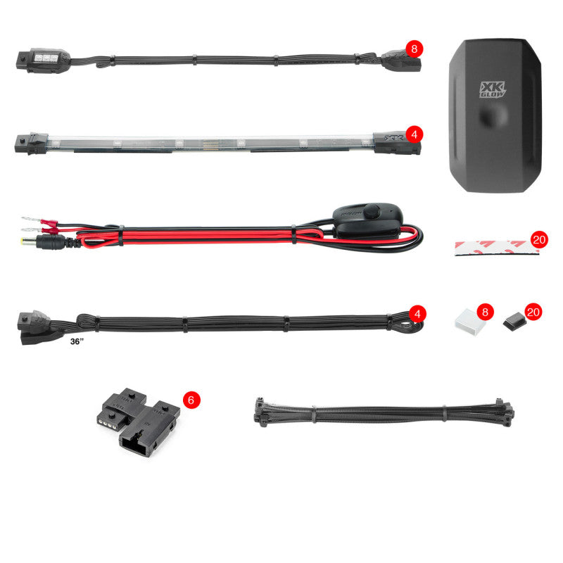 XKGLOW KS-MOTO-STANDARD FITS:XK Glow Strip Million Color XKCHROME Smartphone App ATV/Motorcycle LED Light Kit 8xPod + 4x10In Light Accessories and Wiring