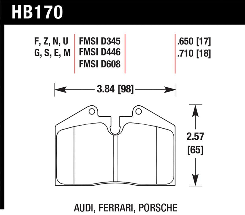 Hawk Performance HB170Z.650 FITS:Hawk 89-95 Ferrari 348 GTB/GTS Front/Rear / 89-94 Porsche 911 3.6L Front / 87-89 Porsche 911 3.3L Fr Brake Pads Performance