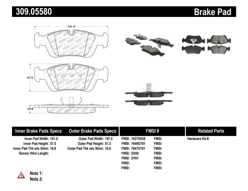 Stoptech 309.05580 FITS:StopTech 96-02 BMW Z3 / 03-08 Z4 / 97-00 323 / 10/90-99 325/328 (E30/E36) Front Brake Pads Brake Pads Performance
