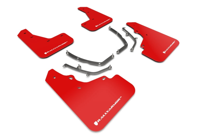 Rally Armor MF61-UR-RD/WH FITS: 19-25 Mazda3 Hatchback Red UR Mud Flap w/White Logo Mud Flaps