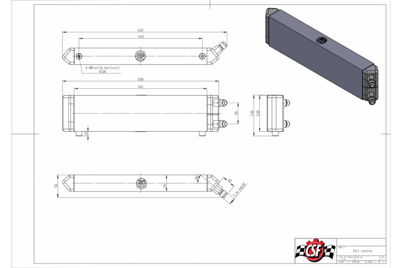 CSF 8066 FITS: Universal Dual-Pass Internal/External Oil Cooler 22.0in L x 5.0in H x 2.25in W Oil Coolers