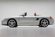 Load image into Gallery viewer, Porsche Boxster 1997–2004 with BetterBodies Motorsport Spyder Style Side Rockers in polyurethane finish, enhancing side profile.