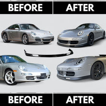 Load image into Gallery viewer, Porsche 997.1 Carrera front spoiler lip in GT3 style, made of polyurethane, installed on 2005–2008 model for improved aerodynamics.