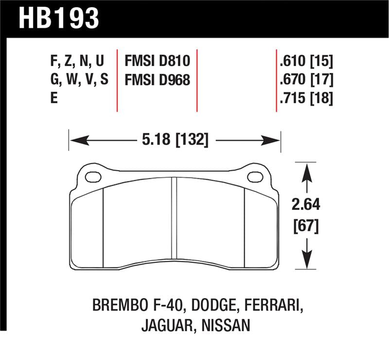 Hawk Performance HB193G.610 FITS:Hawk Rotora FC4 DTC-60 Race Brake Pads Brake Pads Racing