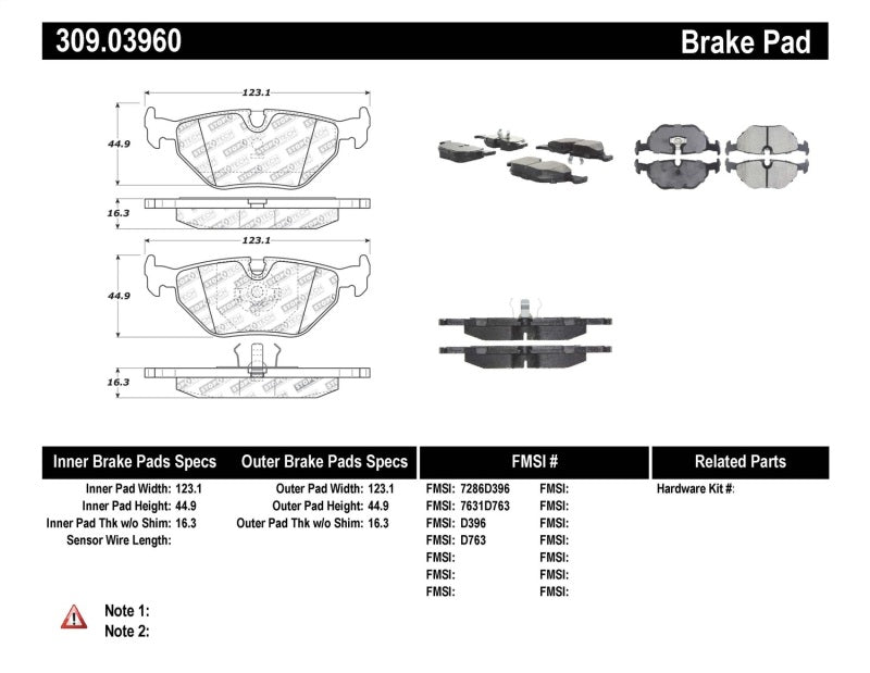 Stoptech 309.03960 FITS:StopTech Performance 87-99 BMW M3 / 89-93 M5 / 98-02 Z3 Rear Street Performance Brake Pads Brake Pads Performance