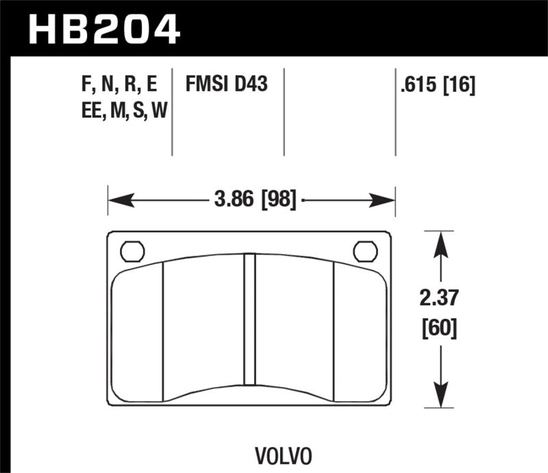 Hawk Performance HB204M.615 FITS:Hawk Volvo 142/145/164/240/242/244/245/262/265/1800 Black Race Brake Pads Brake Pads Racing