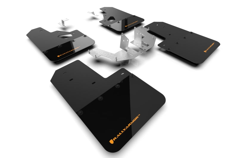 Rally Armor MF85-RR-PL-COR FITS: 21-25 Ford Bronco (Plstc Bmpr + RR NO Rptr/Sprt) Blk Mud Flap w/Cy Orange Logo Mud Flaps