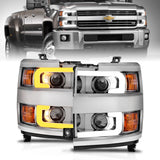 ANZO 111366 FITS: Projector Headlights 15-17 Chevrolet Silverado 2500HD / 3500HD Chrome w/ Chrome Rim Headlights