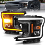 ANZO 111509 FITS: 2018-2020 Ford F-150 Projector Headlight w/ Plank Style Switchback Black Housing Headlights