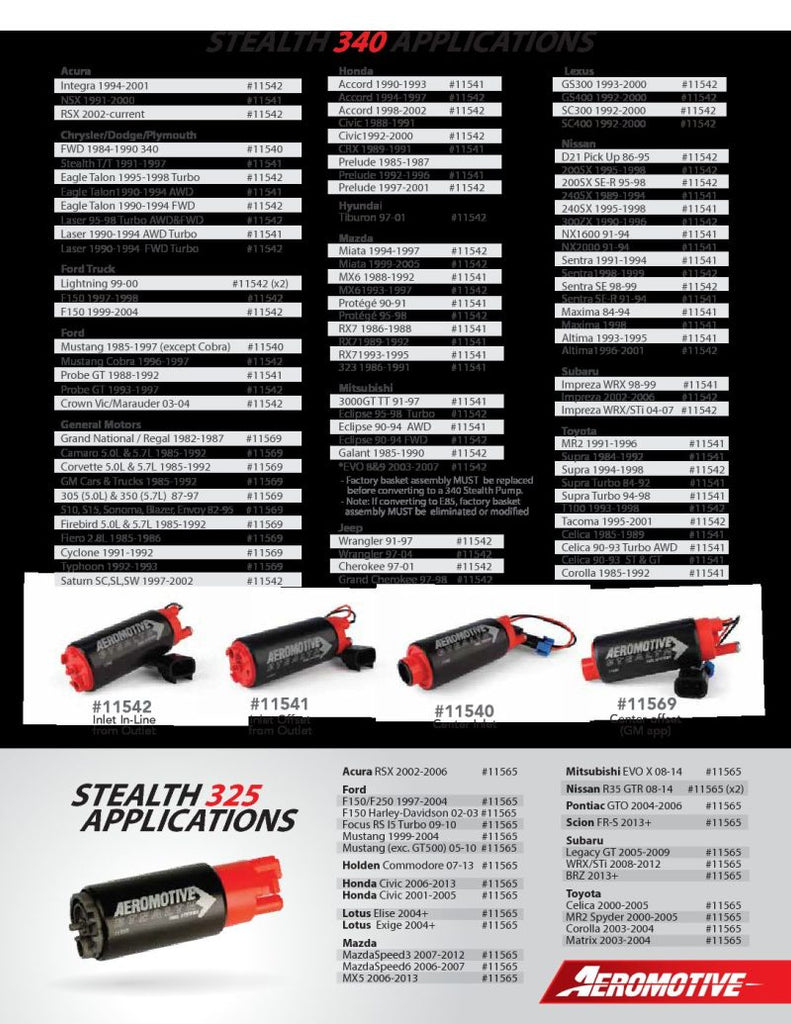 Aeromotive 11565 FITS: 325 Series Stealth In-Tank Fuel Pump E85 Compatible Compact 38mm Body Fuel Pumps