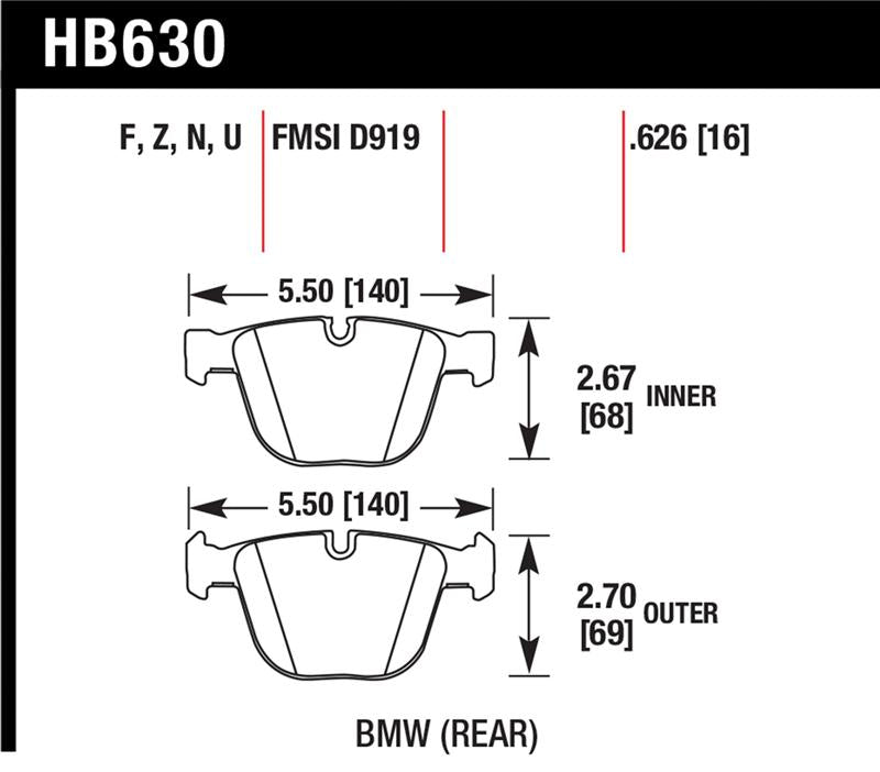 Hawk Performance HB630Z.626 FITS:Hawk 04-10 BMW 535i/545i/550i / 04-10 645Ci/650i/02-09 745i/745Li/750 Perf Ceramic Street Brake Pads Brake Pads Performance