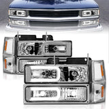 ANZO 111529 FITS: 88-98 Chevrolet C1500 Crystal Headlights w/Light Bar Chrome Housing w/ Signal Side Markers 8Pcs Headlights