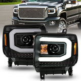 ANZO 111513 FITS: 2014-2015 GMC Sierra 1500 Projector Headlights w/ Light Bar Black Housing (Halogen Type) Headlights