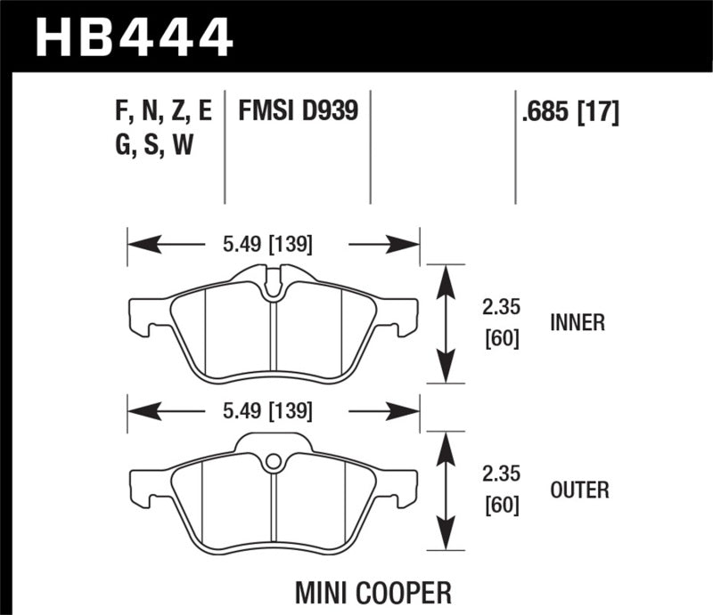 Hawk Performance HB444N.685 FITS:Hawk 02-06 Mini Cooper / Cooper S HP+ Street Front Brake Pads Brake Pads Performance