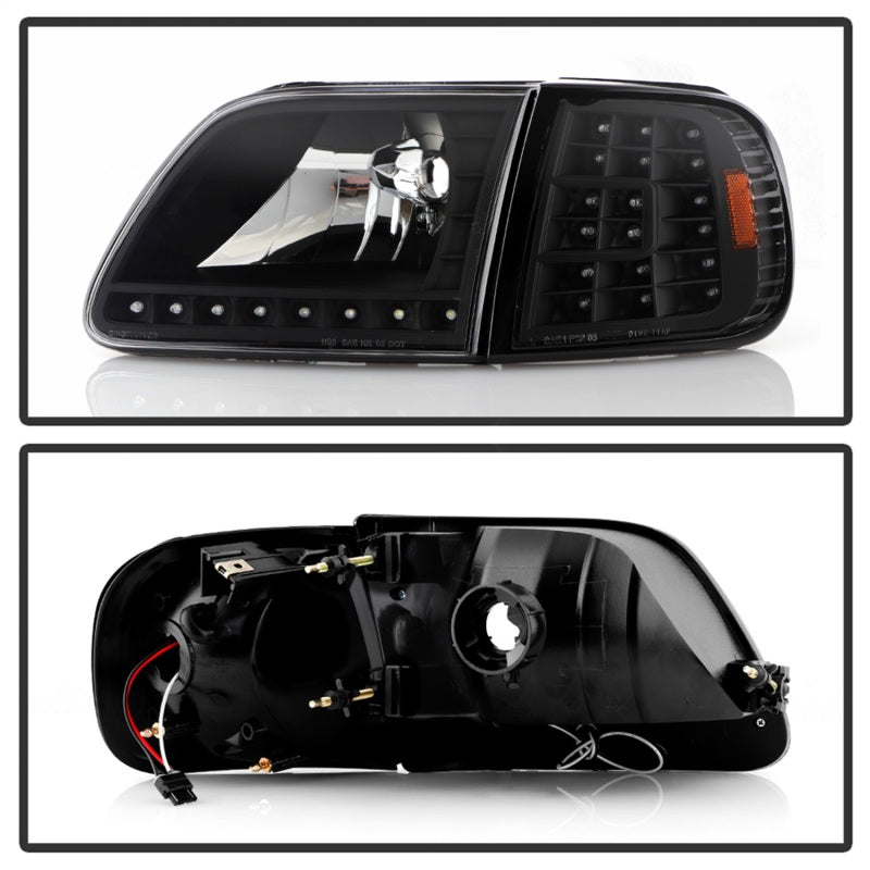 SPYDER 5014184 FITS:xTune Ford F150 97-03 Crystal Headlights w/ Clear LED Corners Black HD-ON-FF15097-LED-SET-BK Headlights