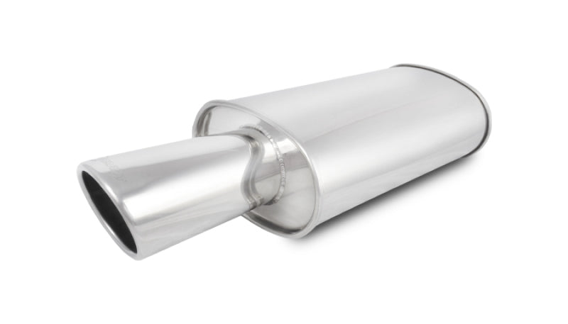 Vibrant 1046 FITS: StreetPower Oval Muffler with 4in Round Tip Angle Cut Rolled Edge 2.5in inlet I.D. Muffler