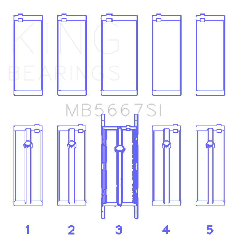 King Engine Bearings MB5667SI FITS: King Mini W10B16A/W11B16A (Size STD) Silicon Bi-Metal Aluminum Main Bearing Set Bearings