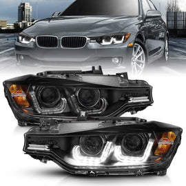 ANZO 121504 FITS: 2012-2015 BMW 3 Series Projector Headlights w/ U-Bar Black Headlights