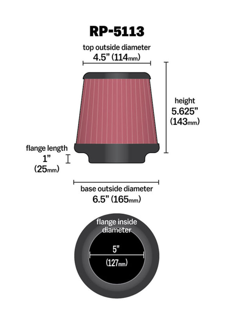 K&N Engineering RP-5113 FITS:K&N Cone Filter 5in ID 6.5in base 4.5in top 5.625in height carbon fiber look Air Filters Universal Fit
