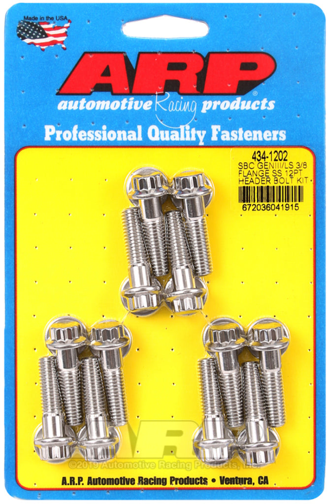 ARP 434-1202 FITS: Chevy SBC/GenIII LS 3/8in Flange SS 12pt Header Bolt Kit Hardware Kits Other