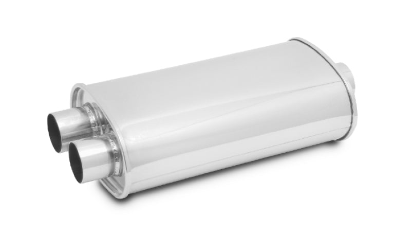 Vibrant 1111 FITS: StreetPower Oval Muff 5in x 9in x 15in long body 3in in I.D. x dual 2.5in out Center-Dual Muffler