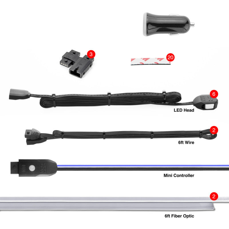 XKGLOW XK-FO-ADV FITS:XK Glow Fiber Optic Roll 6pc LED Head XKchrome Controlled Fiber Optic LED Accent Light Kit 2pc 6ft Light Accessories and Wiring