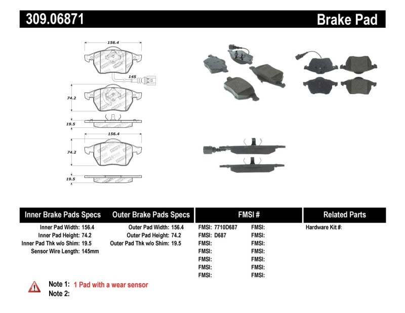 Stoptech 309.06871 FITS:StopTech Performance 99-08 VW Jetta / 5/99-05 Golf GTi/GLS Turbo Front Brake Pads Brake Pads Performance