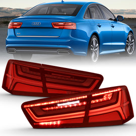 ANZO 321353 FITS: 2012-2018 Audi A6 LED Taillight Black Housing Red/Clear Lens 4 pcs (Sequential Signal) Tail Lights