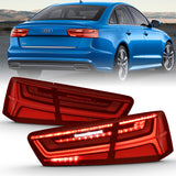 ANZO 321353 FITS: 2012-2018 Audi A6 LED Taillight Black Housing Red/Clear Lens 4 pcs (Sequential Signal) Tail Lights