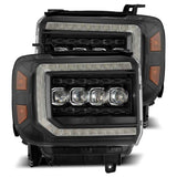 AlphaRex 880617 FITS: 14-18 GMC Sierra NOVA LED Proj Headlights Plank Style Black w/Activ Light/Seq Signal/DRL Headlights