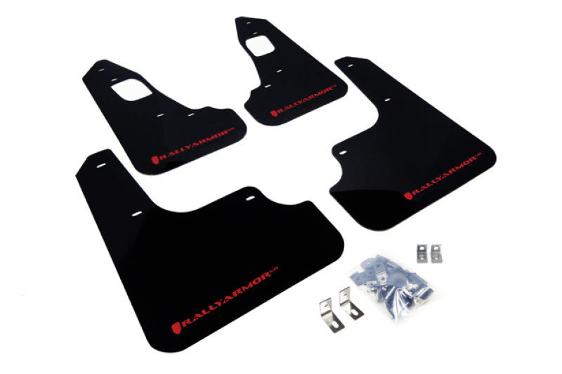 Rally Armor MF10-UR-BLK/RD FITS: 08-17 Mitsubishi EVO X Black UR Mud Flap w/ Red Logo Mud Flaps