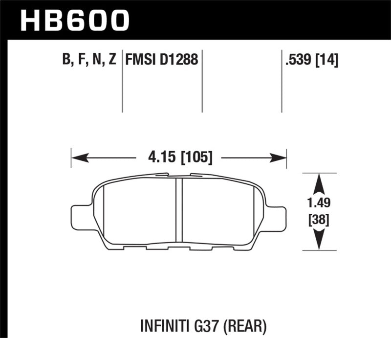 Hawk Performance HB600F.539 FITS:Hawk Infiniti G35 Sport/G37 / 08-10 Nissan Rogue / 07-09 Sentra SE-R / 10 Sentra SE-R M/T HPS Street Brake Pads Performance