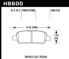 Load image into Gallery viewer, Hawk Performance HB600F.539 FITS:Hawk Infiniti G35 Sport/G37 / 08-10 Nissan Rogue / 07-09 Sentra SE-R / 10 Sentra SE-R M/T HPS Street Brake Pads Performance