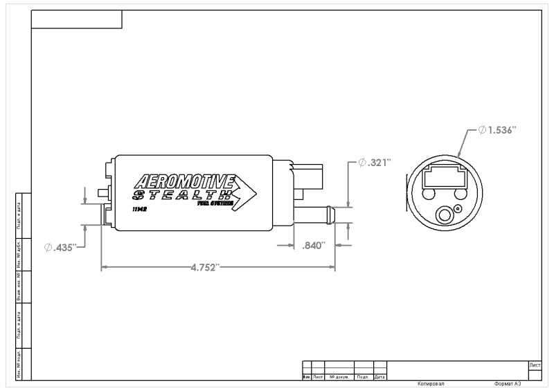 Aeromotive 11542 FITS: 340 Series Stealth In-Tank E85 Fuel Pump Offset Inlet Inlet Inline w/Outlet Fuel Pumps