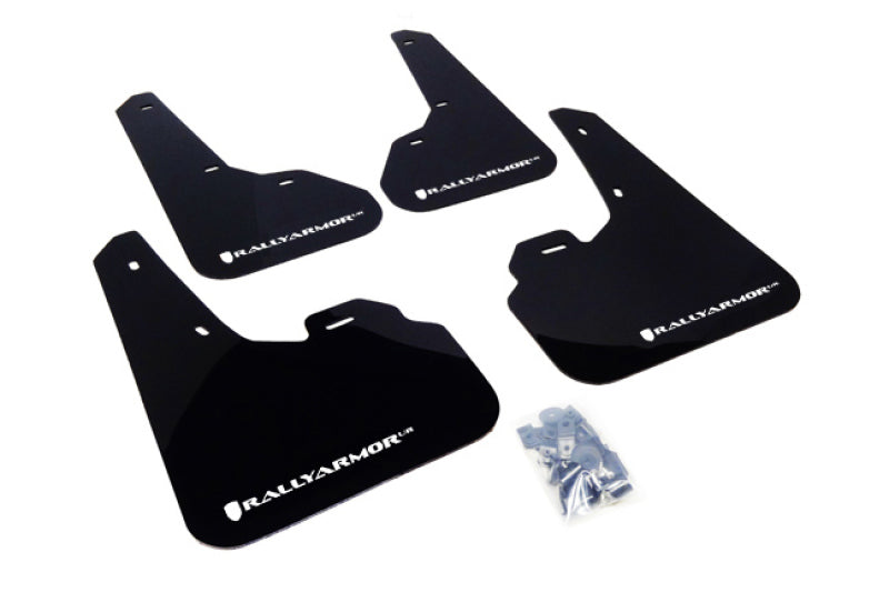 Rally Armor MF17-UR-BLK/WH FITS: 10-13 Mazda3/Speed3 (Hatch/Sedan) Black UR Mud Flap w/White Logo Mud Flaps